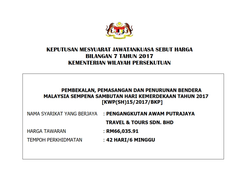 KEPUTUSAN MESYUARAT JAWATANKUASA SEBUT HARGA BILANGAN 7   PORTAL KWP 001